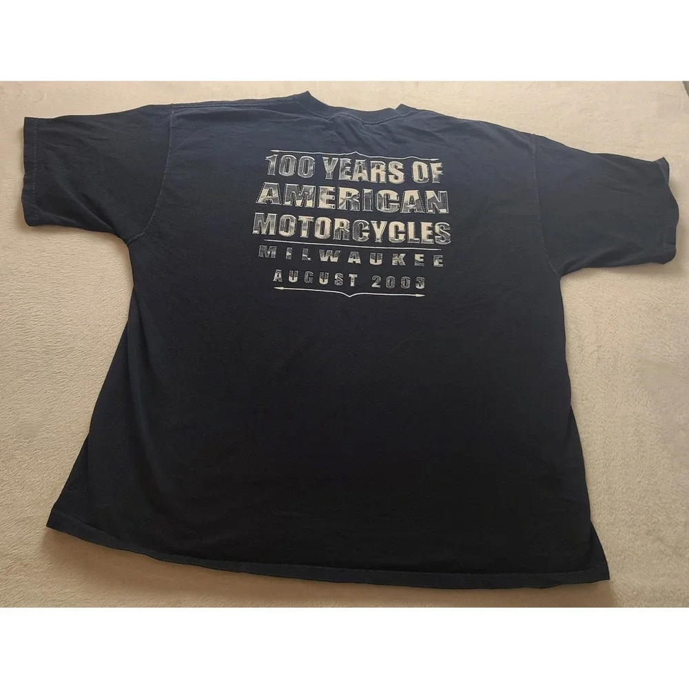 Vintage Milwaukee 2003 100 Years of American Motor Men's T-Shirt 2XL Navy Blue
